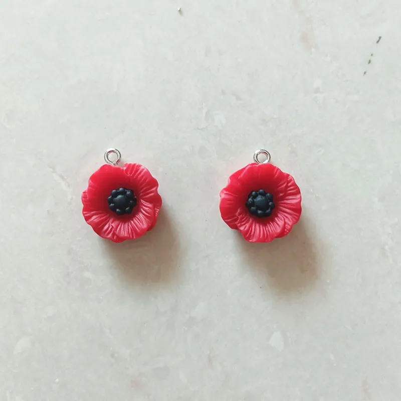 10Pcs  red poppy flower pendant 19MM Medium Poppy Flower charms for necklace earrings DIY jewelry pendant accessories