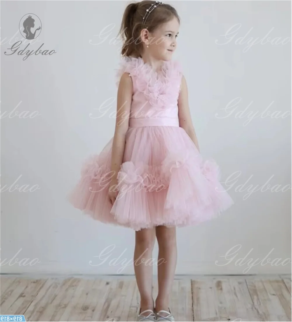 Flower Girl Dress Cute Pink Short Puffy Girls Wedding Party Dresses Baby Birthday Pageant Official events Dress