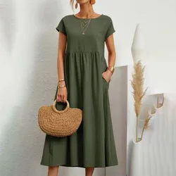 Sommer lässig lose elegante lange Leinen kleider für Frauen solide hübsche Frauen ärmellose Maxi kleid weibliche Midi kleider