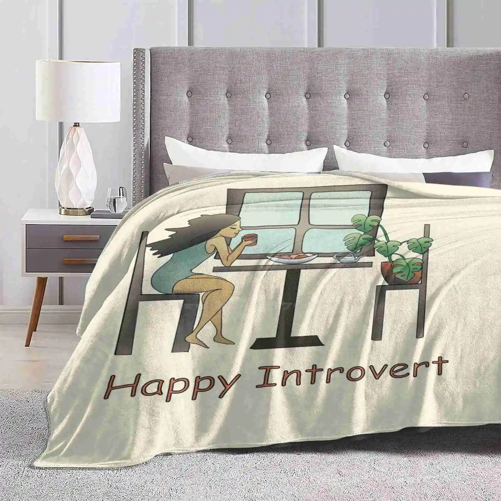 Happy Introvert For Home Sofa Bed Camping Car Plane Travel Portable Blanket Thanks To The Art Shop Happy Introvert Introverted