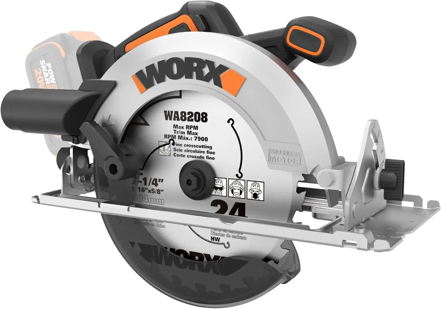 

20V Cordless Circular Saw with Brushless Motor, 7.25" Blade, Bevel Cuts up to 57°, LED Light