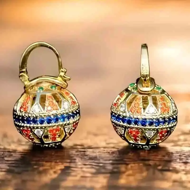 

Exquisite Fashion Gold Color Round Inlaid with Multicolored Zircon Dangle Earrings for Women Daily Accessory Gifts