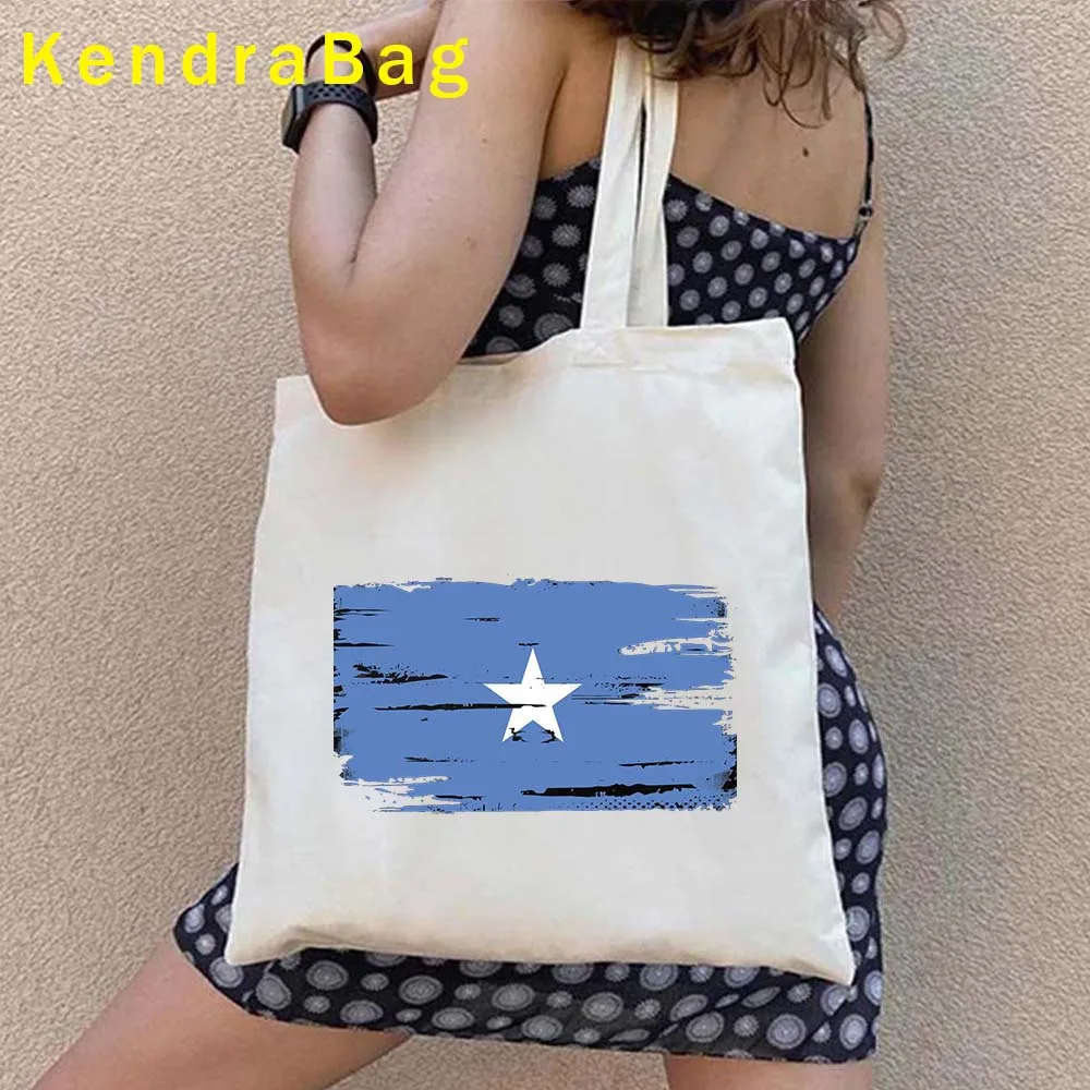 Bolsas de lona para mulheres, Harajuku, bolsas de algodão, presentes bonitos, bandeira do mapa do país, menina somali, coração do amor, patriótico