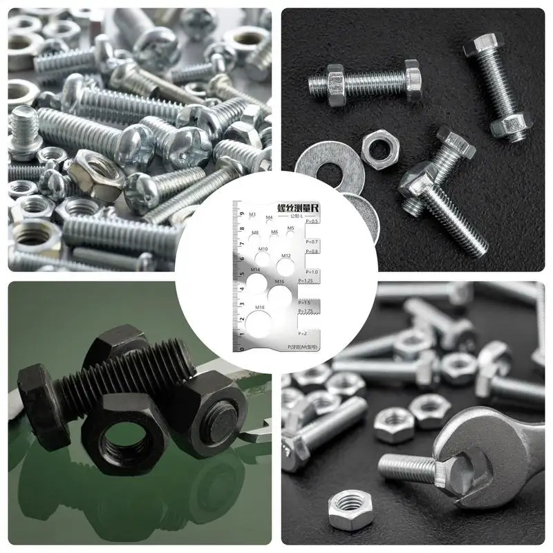 Bolt Thread Checker Screw Measuring Ruler Anti-Slip Portable Measuring Gauge Tool For Nut Bolt Bit Thread Industry Crafting