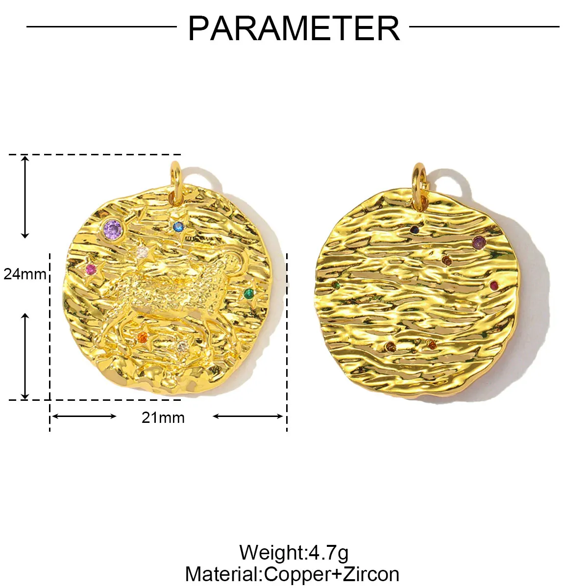 3Pcs/Lot Copper Constellation Colored Zircon Charms 12 Chinese Zodiac Signs Pendants For DIY Jewelry Making Accessory Wholesales