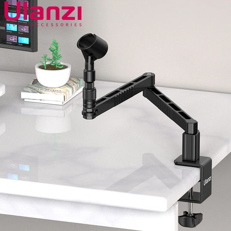 Ulanzi LS26 Aluminum Low Profile Mic Arm 360° Rotatable Foldable With Clip Desk Mount 1/4