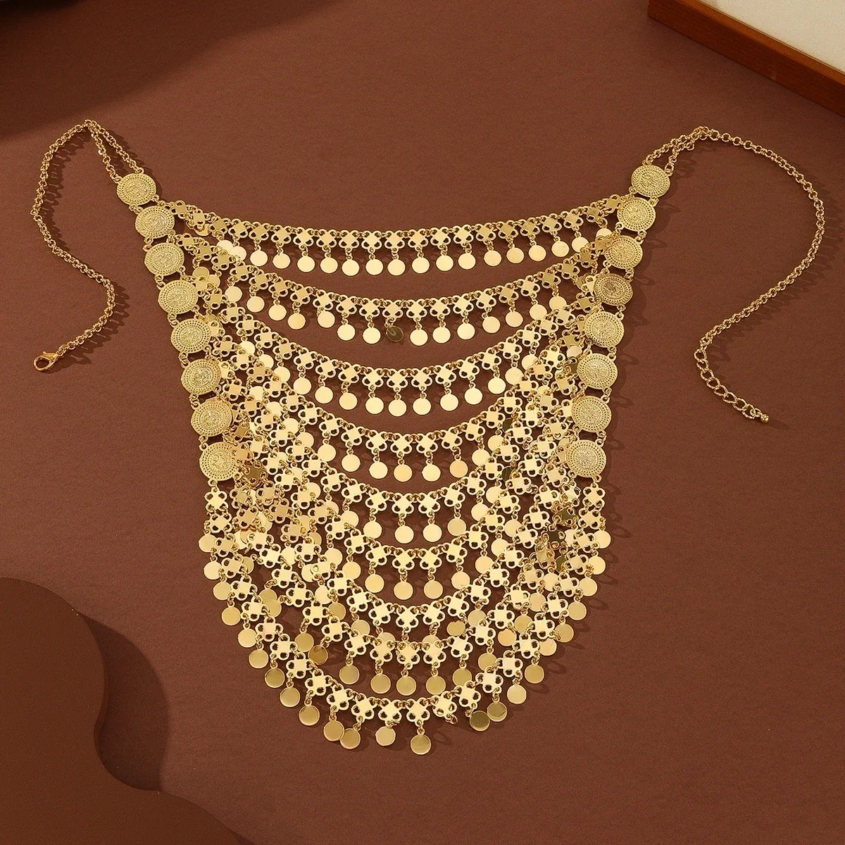 2026 Kurdish Jewelry Arabic Gold Color Multi-layer Metal Coin Tassel Statement Necklace Women's Party Accessories