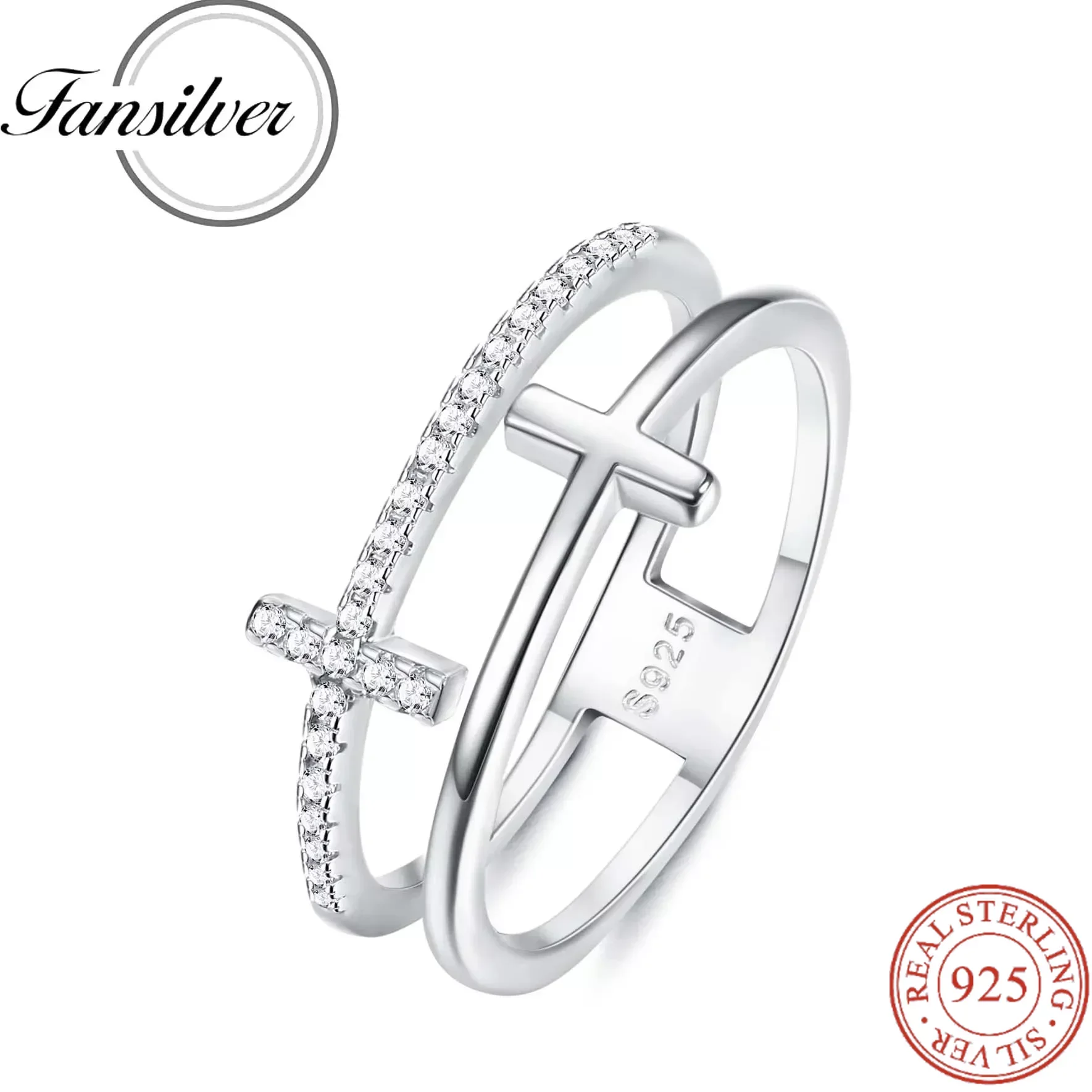 

Fansilver 925 Sterling Silver Rings 18K White Gold Plated Fashion Plain Stackable Ring Circle Rings for Women Jewelry Wholesale