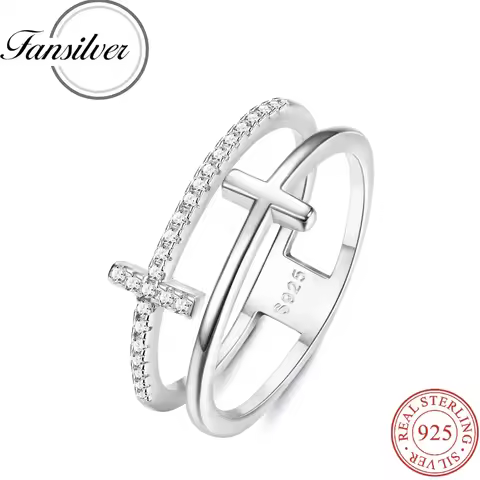 Fansilver 925 Sterling Silver Rings 18K White Gold Plated Fashion Plain Stackable Ring Circle Rings for Women Jewelry Wholesale