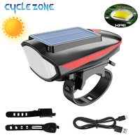 Solar Bicycle Headlight USB Rechargeable MTB Bike Solar Front Light with Horn for Night Riding Waterproof Bicycle Accessories