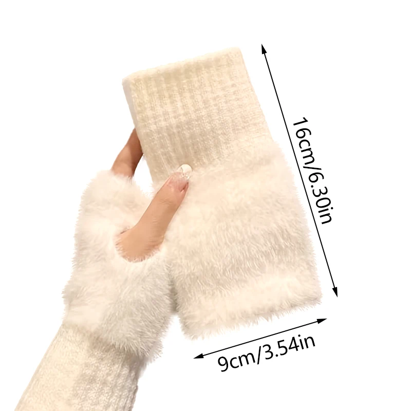 Mink Fleece Halve Vinger Handschoenen Voor Vrouwen Zachte Winter Warm Touchscreen Wanten Vrouwelijke Effen Kleur Pluche Gebreide Vingerloze Handschoen