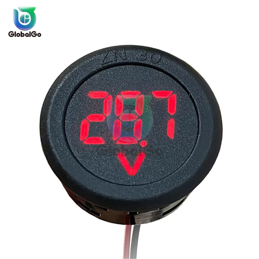 DC 4-100V LED Digital Display Circular Two-wire Voltmeter Digital Voltage Meter Test Head Display Reverse Connection Protection