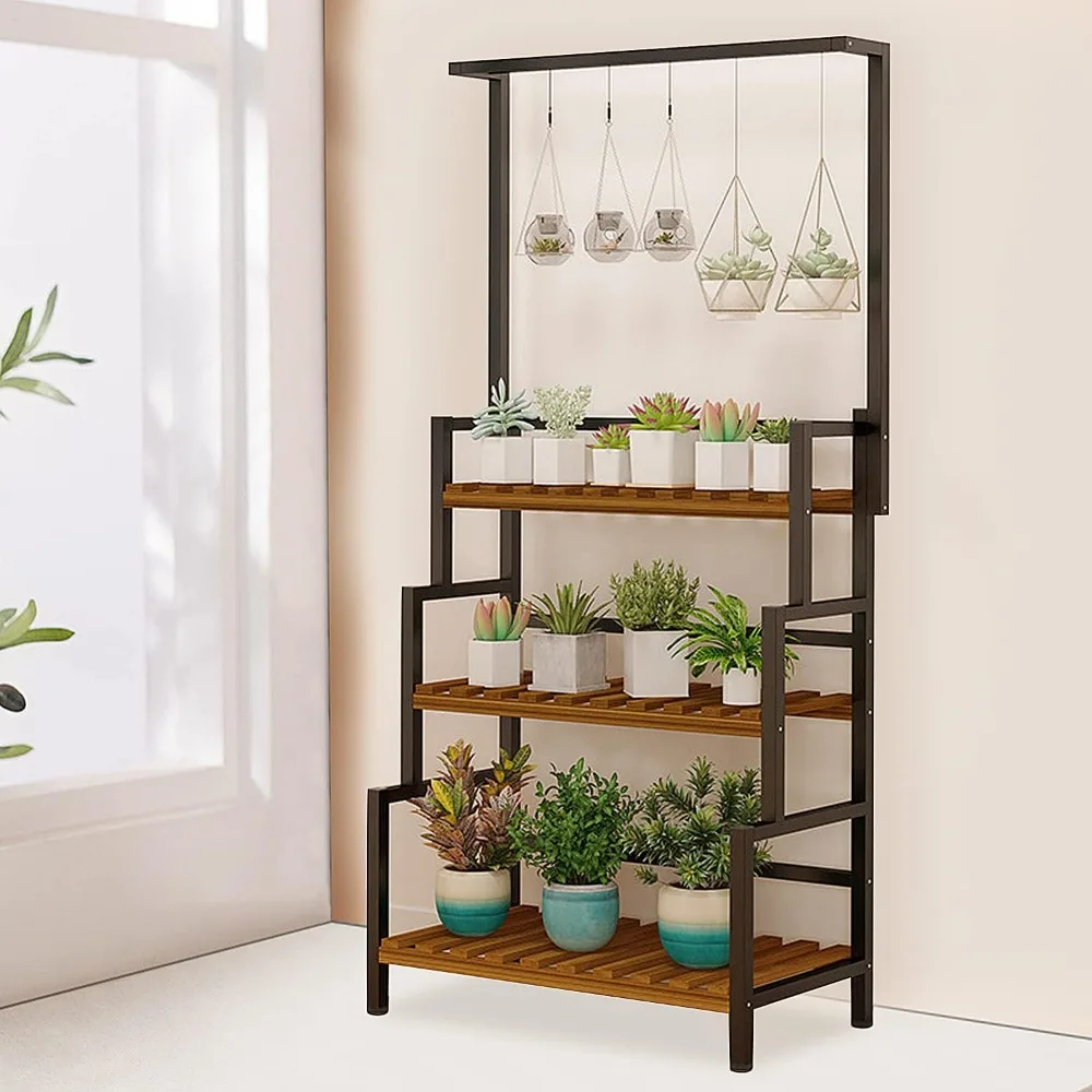 68 Inch Tall Metal 3-Tier Hanging Plant Stand Planter Shelves Flower Pot Organizer Rack Multiple Flower Pot Display Holder