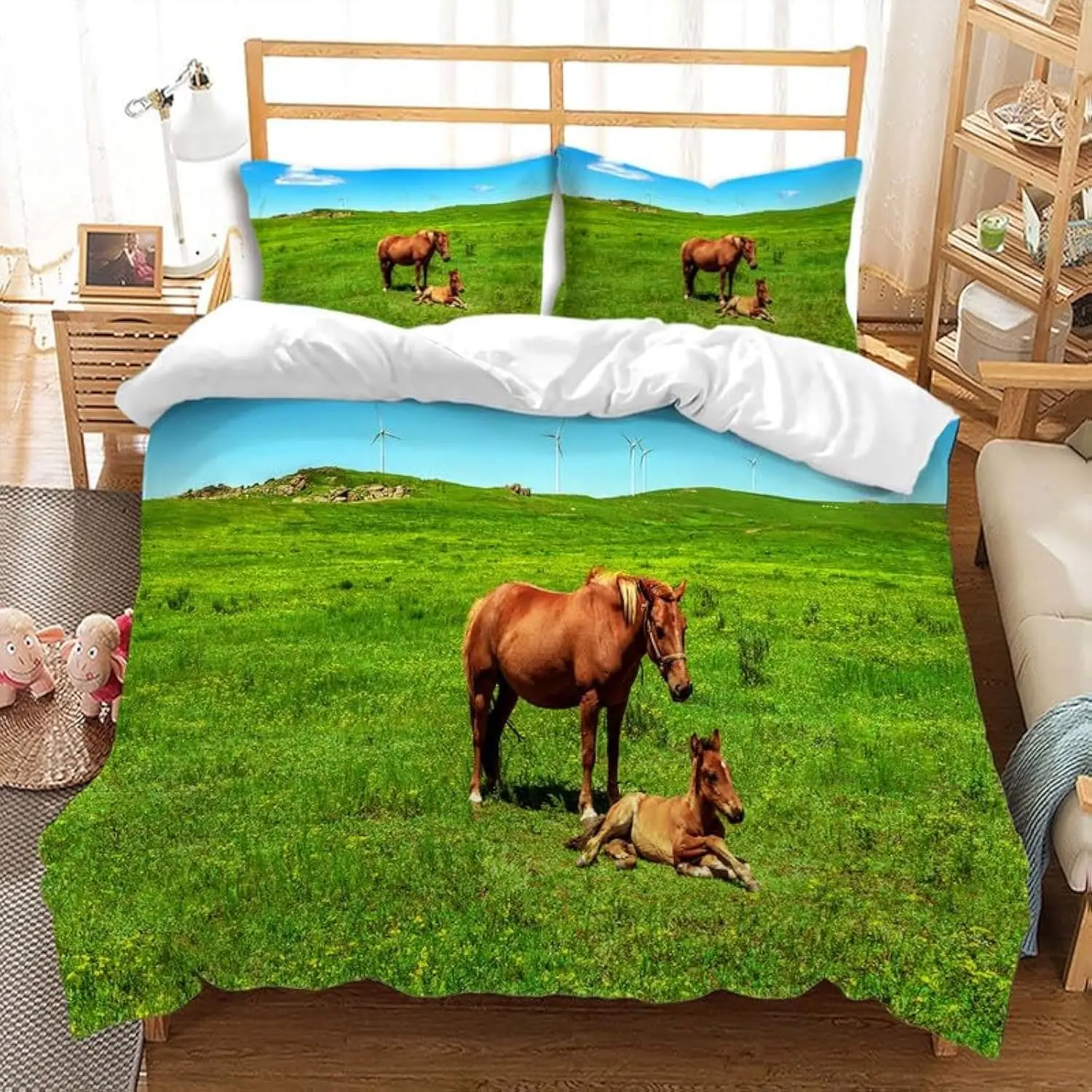 

3pcs Horse Duvet Cover Set Animal Print Duvet Cover Set Rural Farm Decor Nature Themed Bedroom Decor Countryside Style Bedding