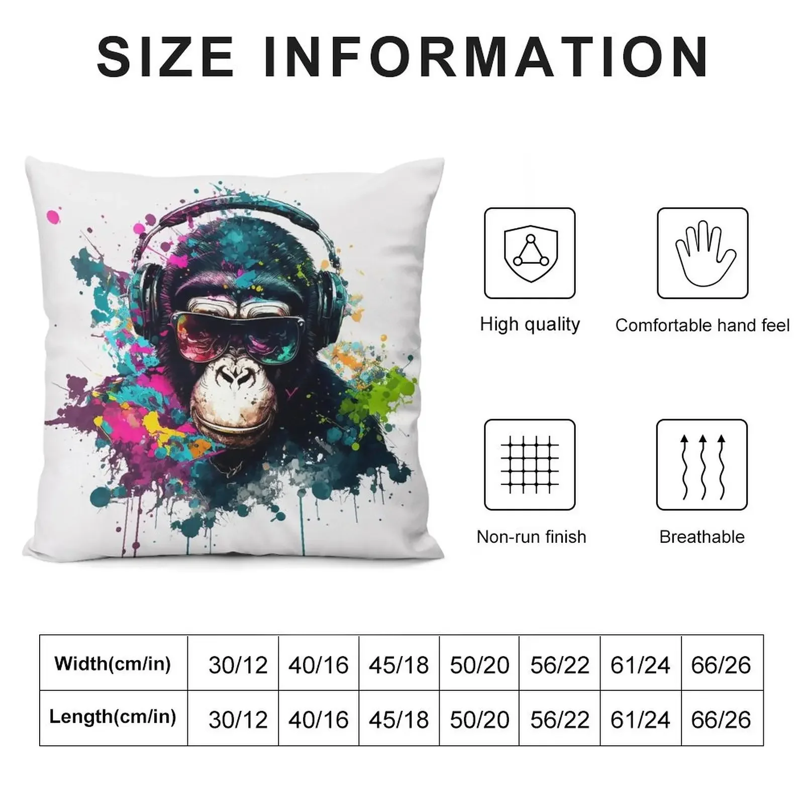 Ink Splash DJ Chimp Throw Pillow Luxury Cushion Cover christmas cushions covers pillow