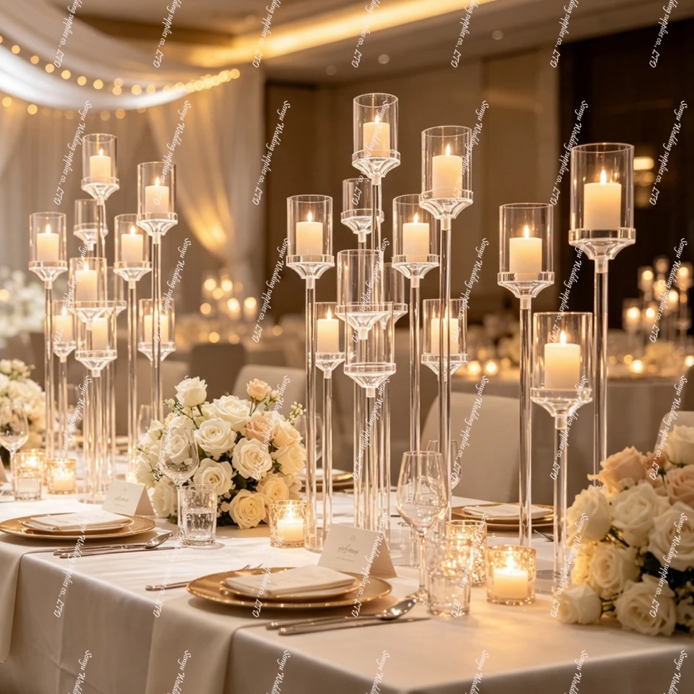5-10pcs 10 arms Wedding Table Decor Center Pieces mirror bottom Flower Stand Acrylic Cylinder Vases-wedding Centerpieces