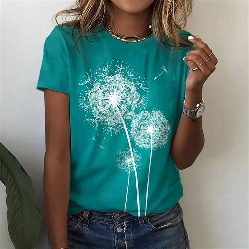 Nieuwe Bloemen Paardebloem 3D Print T-shirts Vrouwen Casual O-hals Korte Mouwen T-shirt Straat Y2k Harajuku Tees Tops Vrouwelijke Kleding