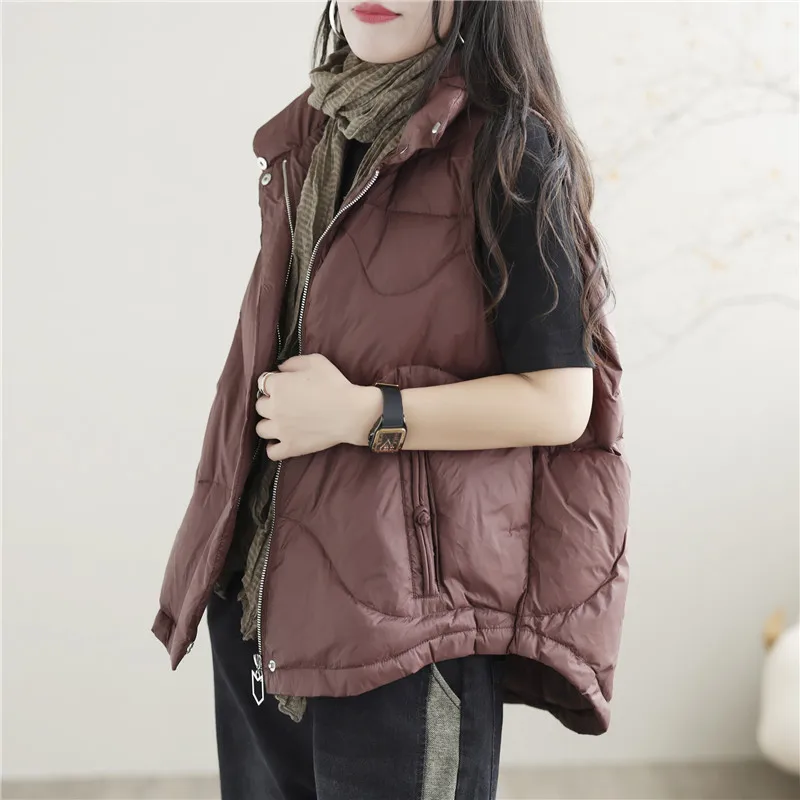 Oversize Down Waistcoat 2023 Autumn Winter Women Light White Duck Down Vest Coat Parkas Ladies Warm Short Sleeveless Tank Jacket