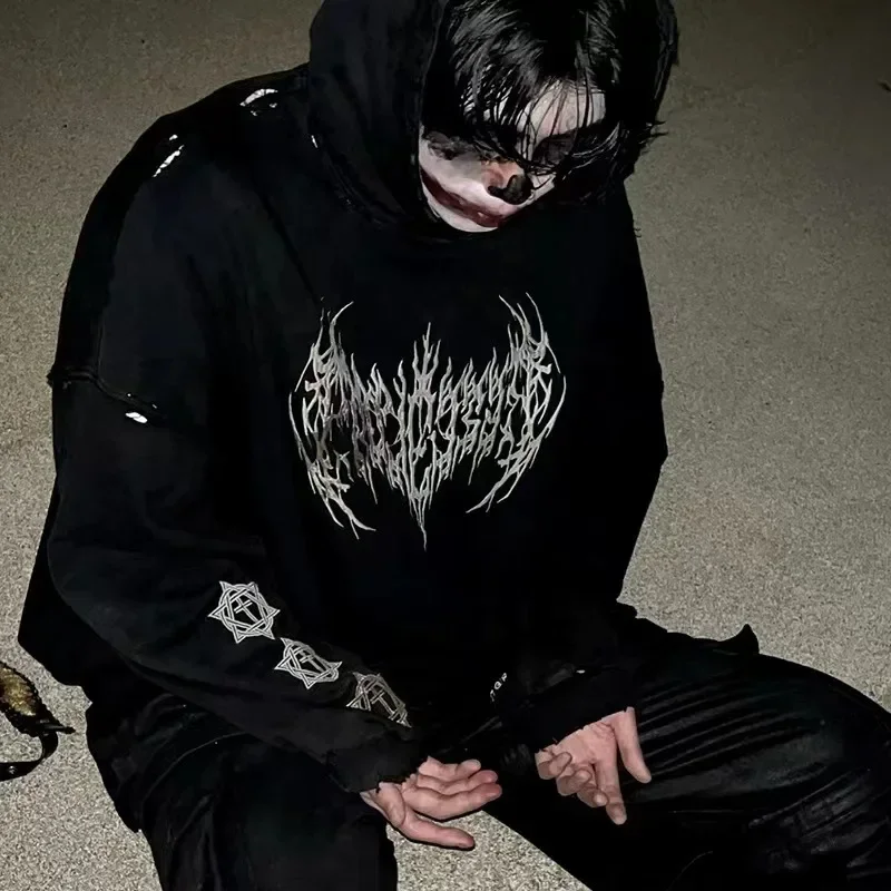 

American Retro Gothic Men's Hoodie Autumn Winter Fashion Loose Hip-hop Street Hoodie for Men Y2k Harajuku Sweatshirt Streetwear