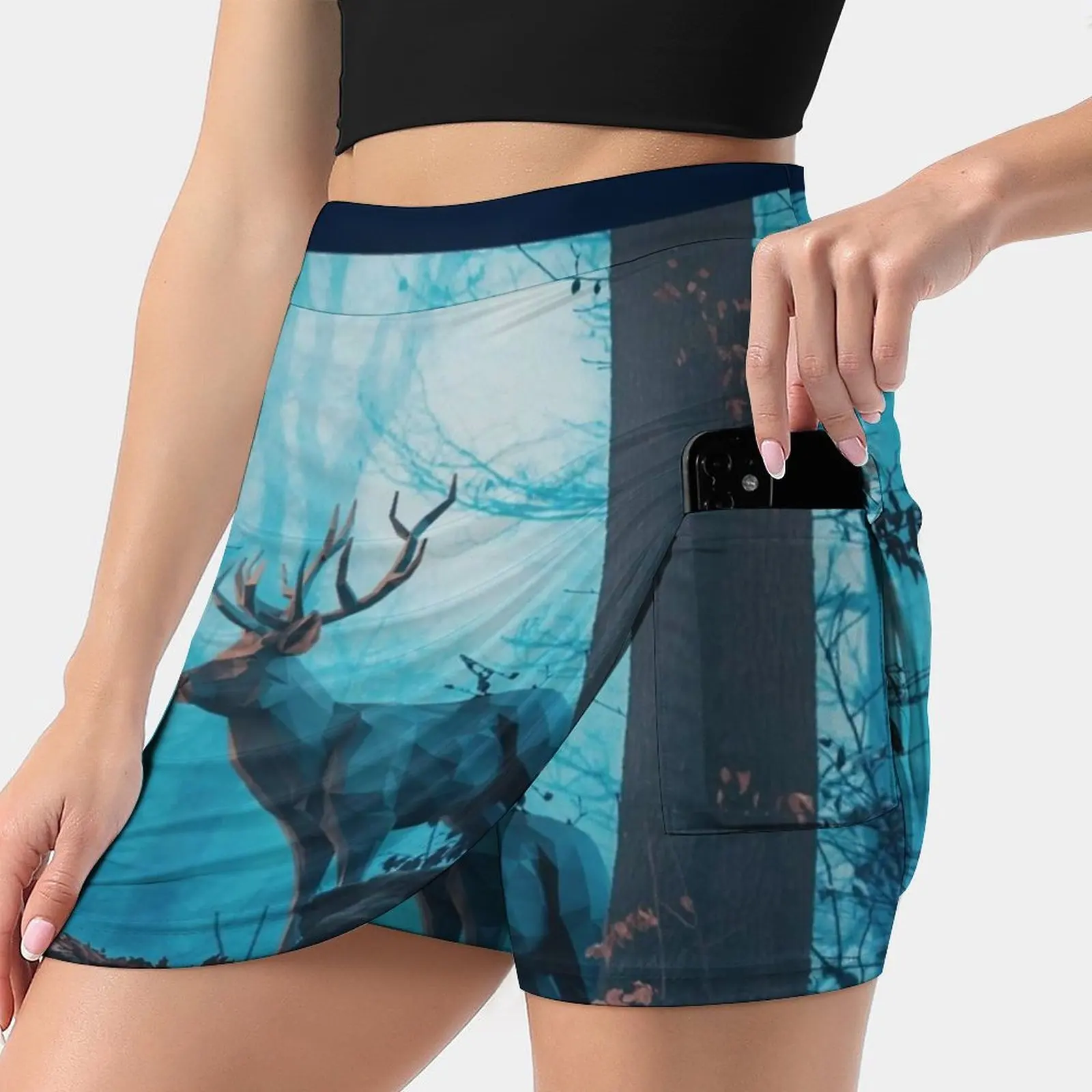 Blue Forest Skirts Woman Fashion 2022 Pant Skirt Mini Skirts Office Short Skirt Deer Hotamr Trees 3D C4D Wear Art Blue