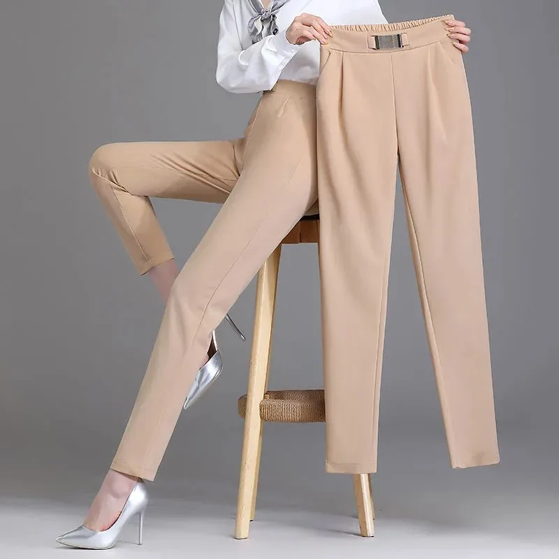 

OL Spring Women's High Waist Solid Elegant Ankle-Length Pants Office Ladies Skinny Chic Trousers Female Casual Fashion Pantalon