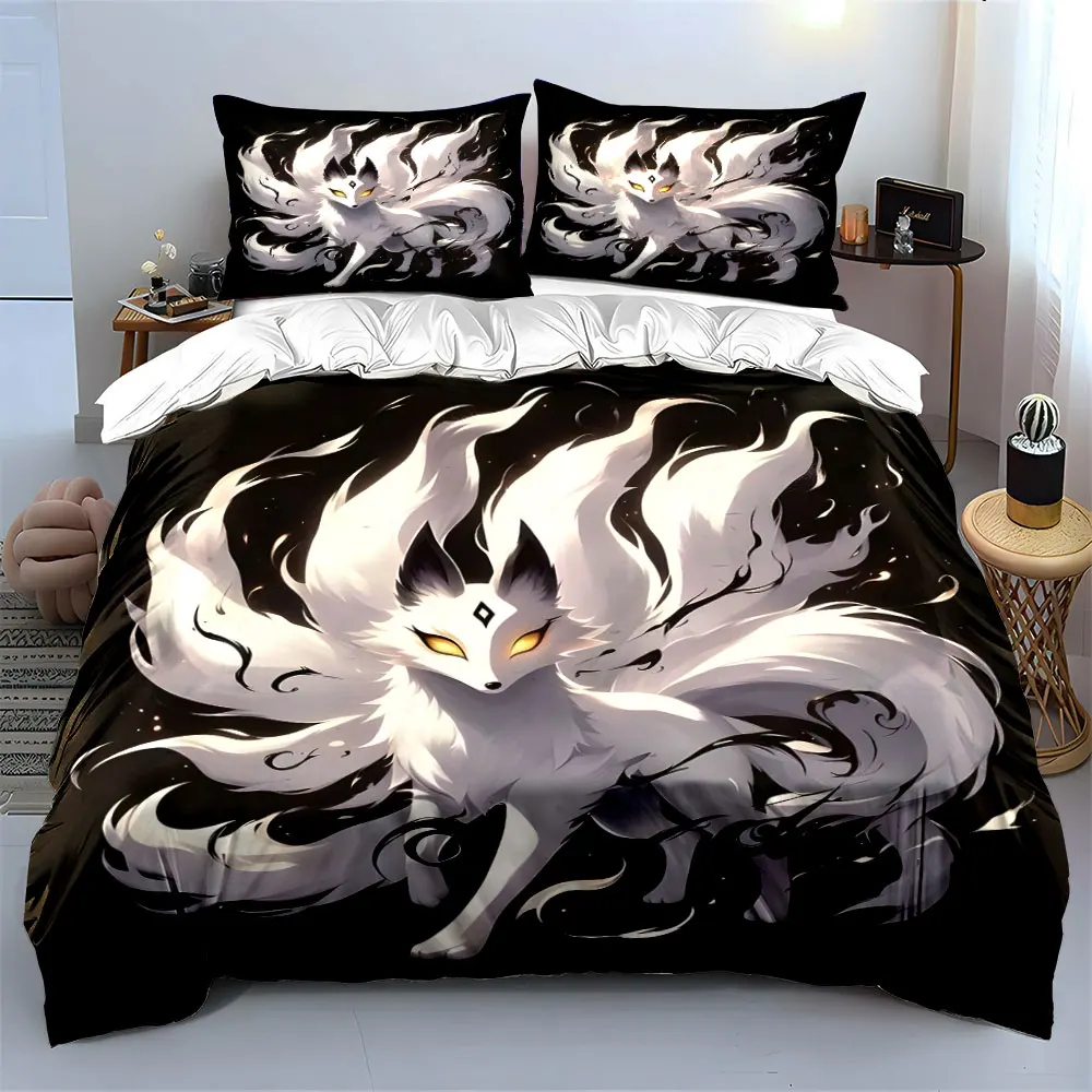 

Mystical White Fox with Fiery Glow Print Soft Comfortable Duvet Cover Bedding Set Included 1*Duvet Cover 2*Pillowcases