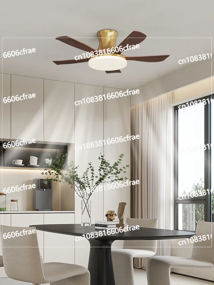 Living Room Fan Light Ceiling Fan Light 2024 New Walnut Color Master Bedroom Study Dining Room Ceiling Light Silent Lamp