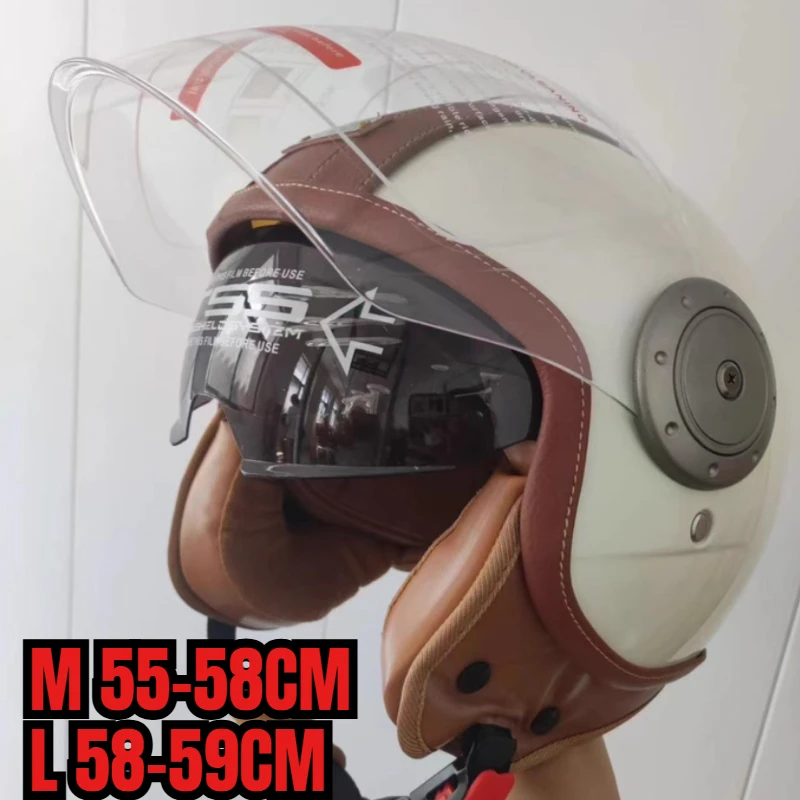 

Retro Motorcycle Helmet Leather Half Helmet 3C Certified for Men Women with Removable Liner Double Visor