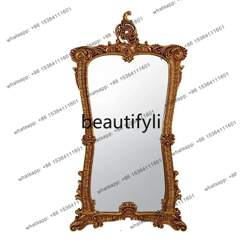 

12Retro carved decorative mirror, living room sofa background wall wall wall hanging mirror, European special-shaped