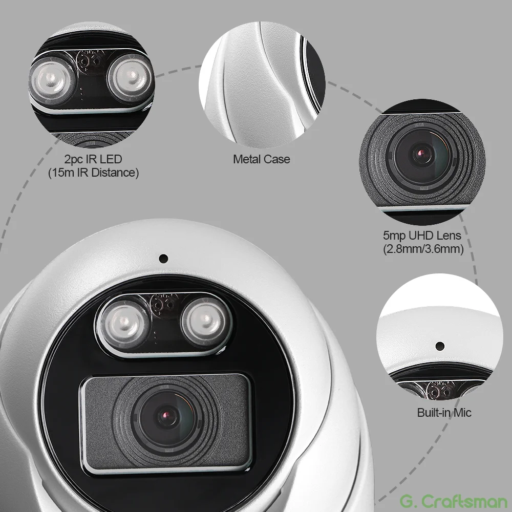 Indoor POE Câmera IP com Grande Angular, Face Audio, Impermeável, Infravermelho, Visão Noturna, Segurança de Vigilância por Vídeo, 5MP, 25FPS