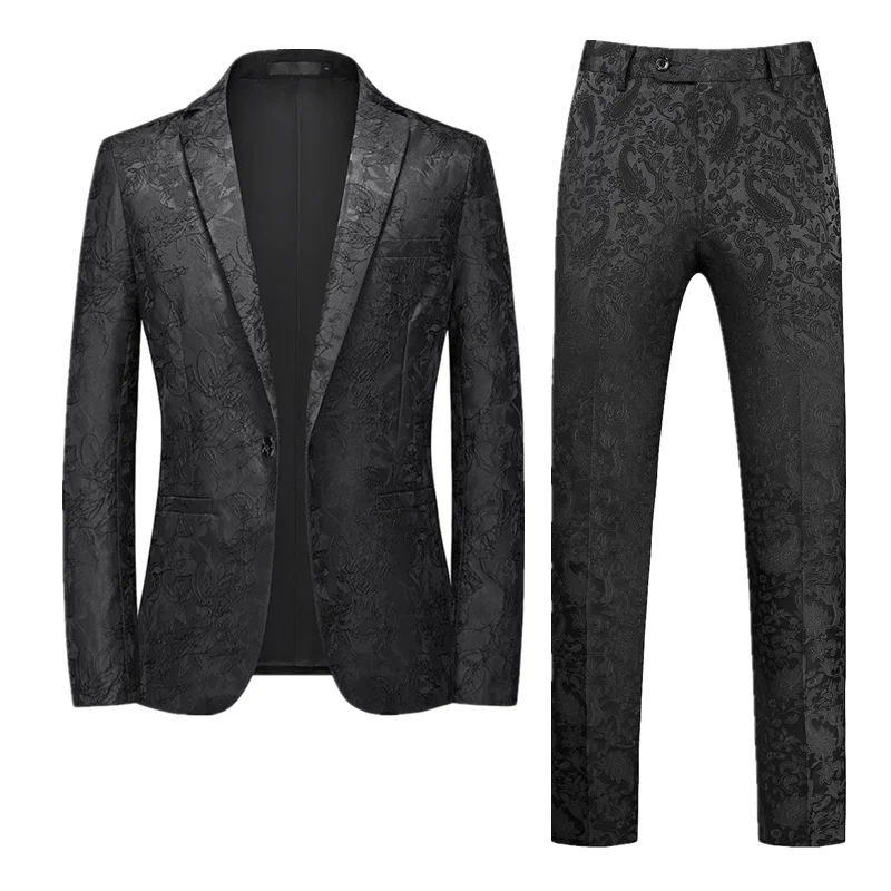 

(Blazers Jacket + Pants) Fashion Men's Business Jacquard Suit 2 Piece Large Size 6XL Men Wedding Banquet Party Sets