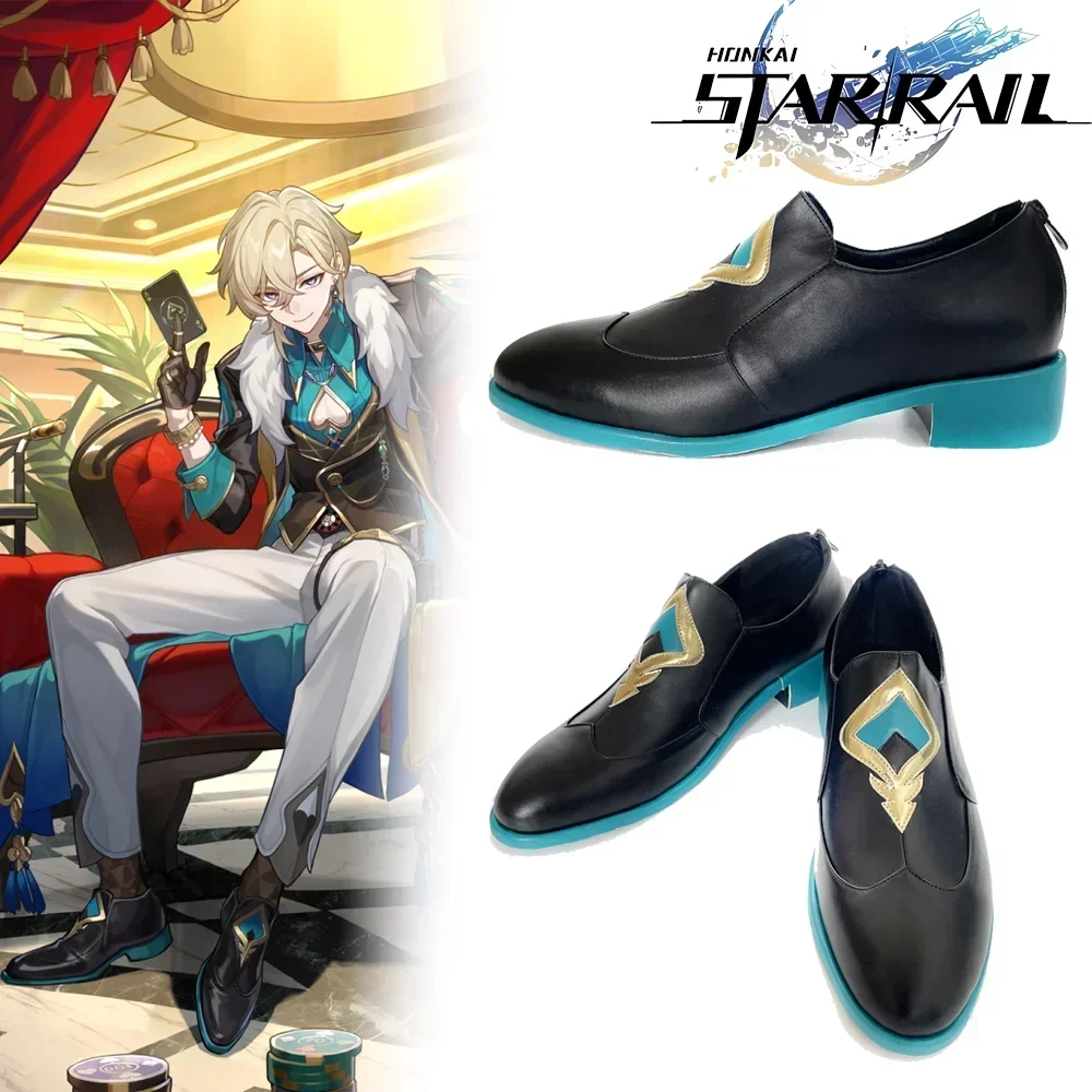 Game Honkai: Star Rail Aventurine Cosplay Shoes Unisex PU Leather Costume Accessories Halloween Party Foot Boots Prop