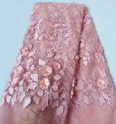 Unique 3D Embroidered French Lace Shiny African Tulle Fabric Rocking Nigerian Celebration Wear 5 yards