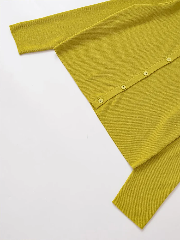 Europejski i amerykański styl, nowości na jesień 2025, odzież damska, podstawowa dzianinowa kurtka z okrągłym dekoltem, długim rękawem i guzikami.