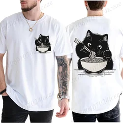 Noodle Ramen Cat Anime T-shirts for Women Men Cat Animal Lover Shirt Japanese Anime Manga Ramen Cat Tshirts Short Sleeve Tops