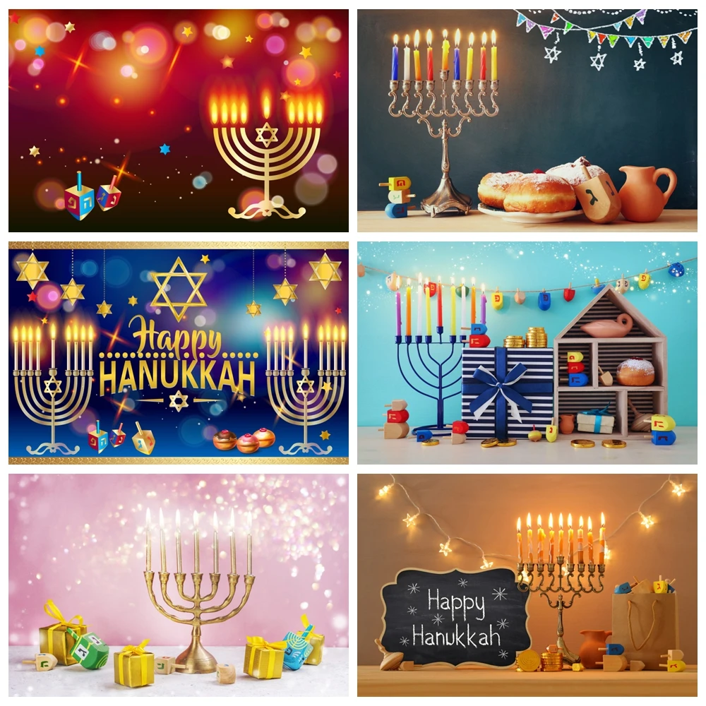 

Judaism Happy Hanukkah Backdrop Jewish Jesus Passover Candlestick Party Candles Bread Decor Photography Background Photo Studio