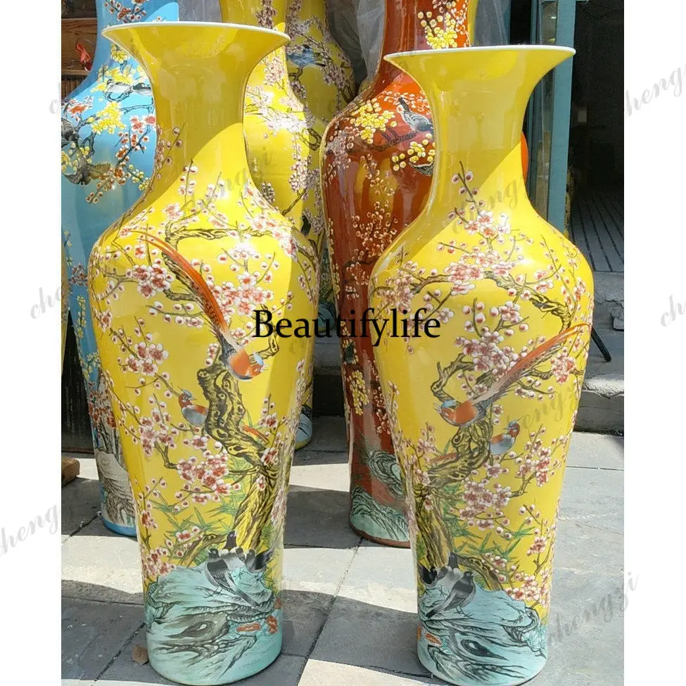 Ceramics floor-to-ceiling large vase hand-painted, living room lobby hotel ornament