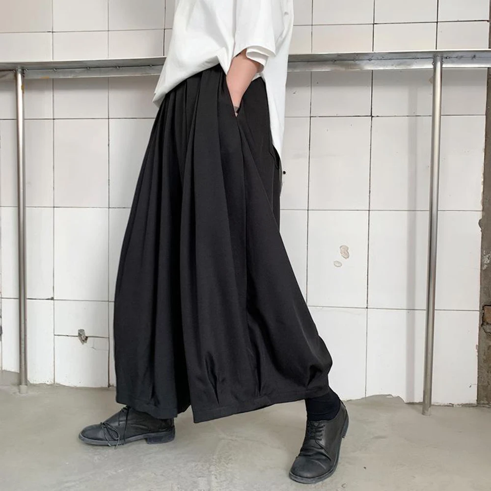 XS-5XL Autumn Men's Solid Color Wide-Leg Skirt Pants American Retro Fashion Trend Street Casual Loose Breathable Men's Bottoms