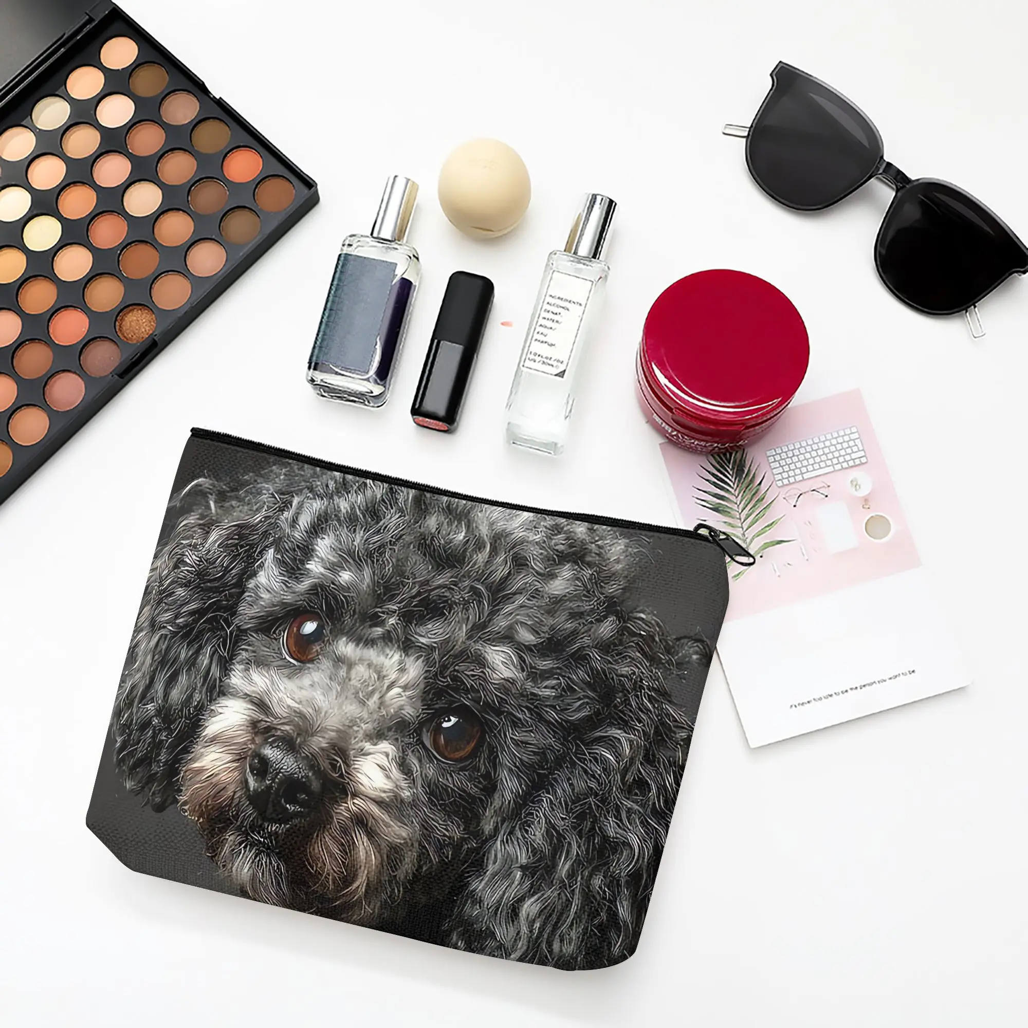 1 Piece Gray Cute Teddy Print Makeup Bag - Multifunctional Zipper Pouch for Women, Perfect Travel Zipper Storage Bag, Fun Birthday Gift