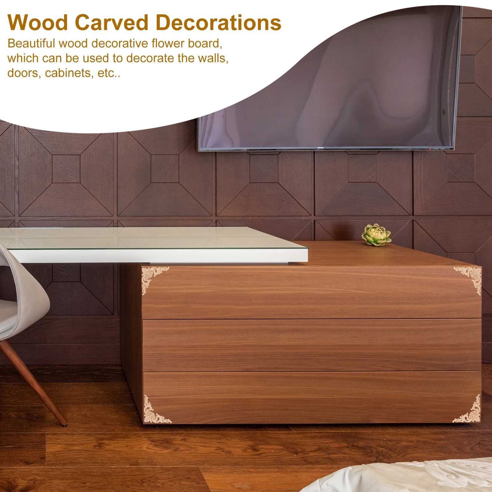 

4pcs 11.5X11.5Cm Solid Wood Floral Applique Wall Cabinet Decor Carved Corner Onlay Unpainted Wooden Decal Home European Style
