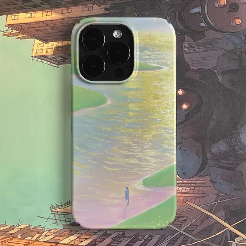 

Ins Small Fresh Green River Art Case for IPHONE 17 16 ProMax 15 14 Plus 13 12 MINI 11 PRO 16Plus XR XS MAX Acrylic Phone Cover