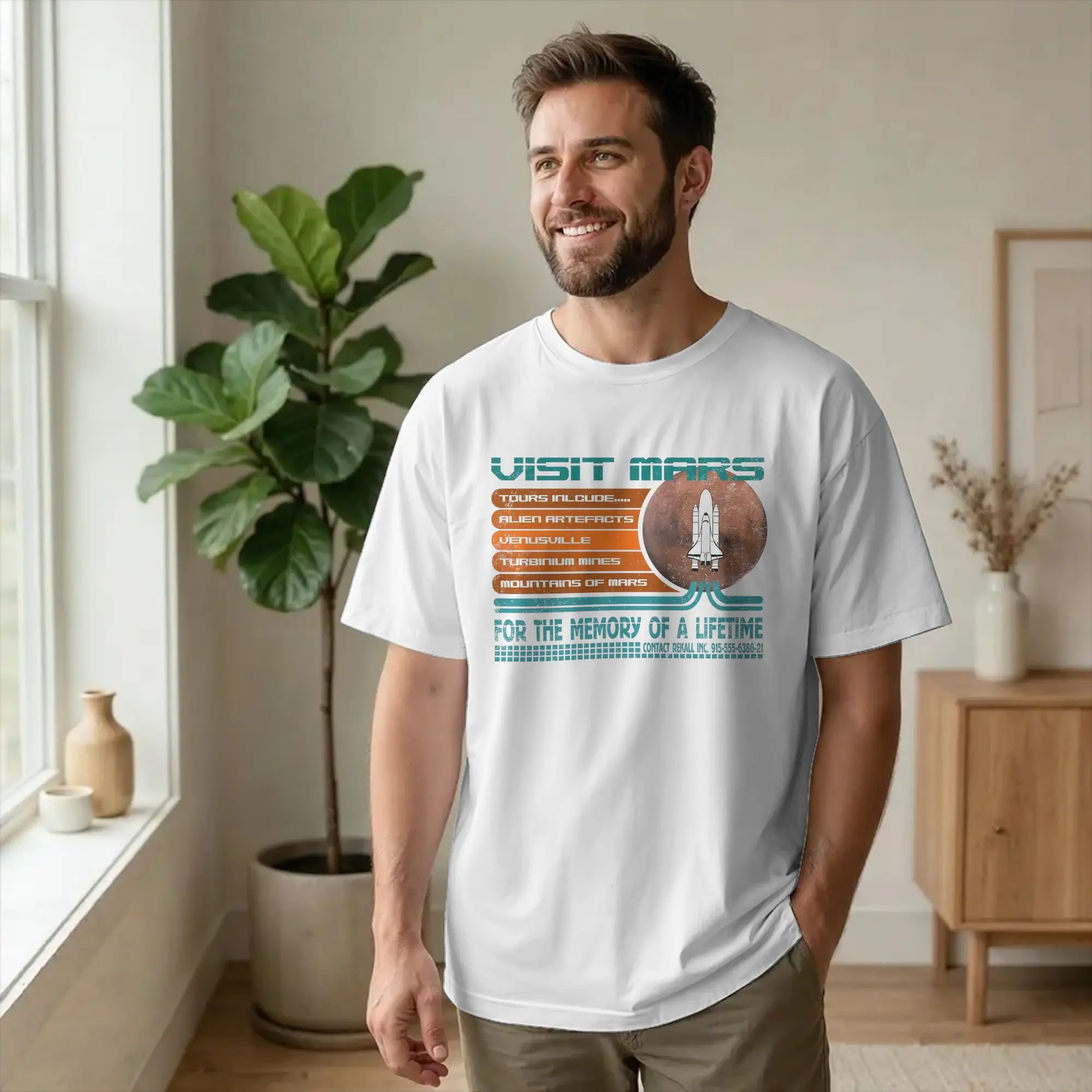 Total Recalling Inspired Visit Mars Men T Shirts Schwarzenegger Funny Tee Shirt Short Sleeve T-Shirts Cotton Graphic Print merch