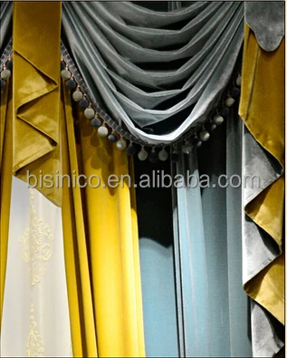 Italian Style Curtains, Blue and Gold Pure Drapery Living Room Curtains, Royal Family Curtains