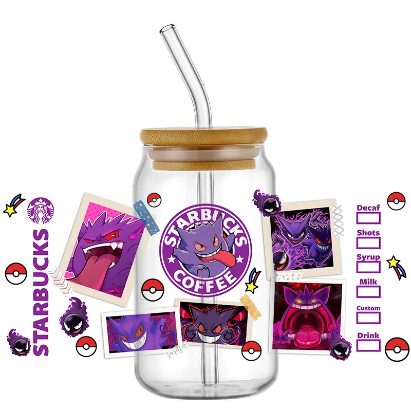 Funko Bestseller Niedliche Pokemon Beliebte 16oz UV DTF 3D Transfer Cartoon Aufkleber Folienaufkleber für Glas Dosen Becher Basteln DIY Kreativ