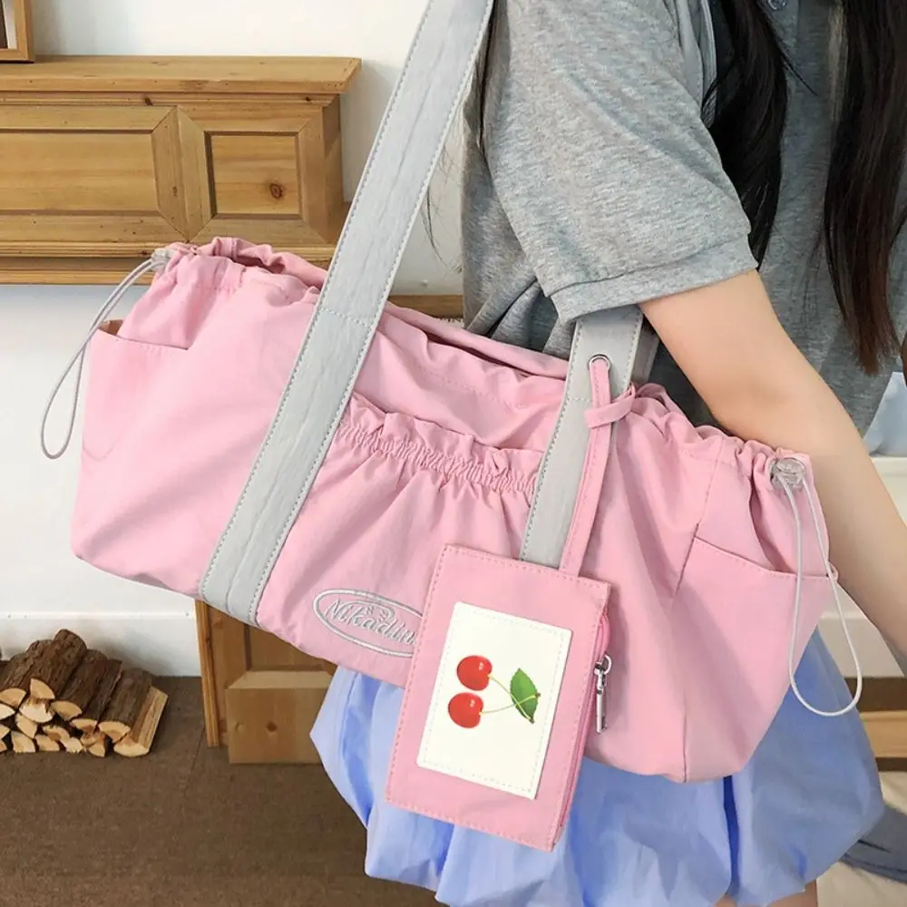 

Portable Drawstring Design Sport Gym Bag Sweet color Zipper Closure Duffle Bag with Mini Bag Luggage Shoulder Bag For Women