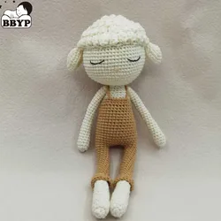 Handmade Crocheted Wool Dolls Long Ears Sheep Dolls Plush Toys Sleeping Dolls for Kids Baby Birthday Present