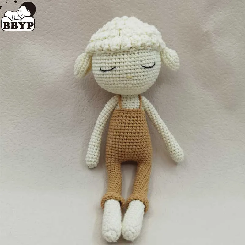 Handmade Crocheted Wool Dolls Long Ears Sheep Dolls Plush Toys Sleeping Dolls for Kids Baby Birthday Present