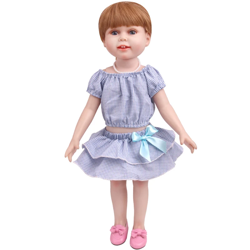 18 Inch Doll Girl Plaid Set, One or Two on Top, Fresh Color Matching Set, Fashionable Doll, Summer Minimalist Outfit Accessories