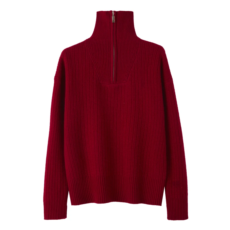 Autumn and winter women's collar pullover 100% wool sweater solid color knitted high-end versatile long sleeved new sweater