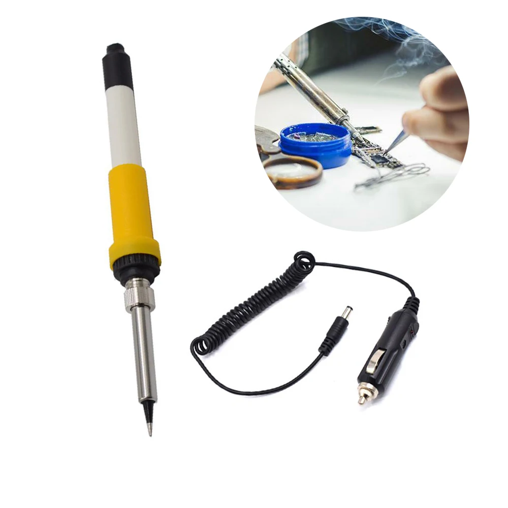 12V Volt DC 60W Electric Solder Soldering Iron For Car With Car Clip Power Socket Ceramic Heating Core Heat Insulated Silicone